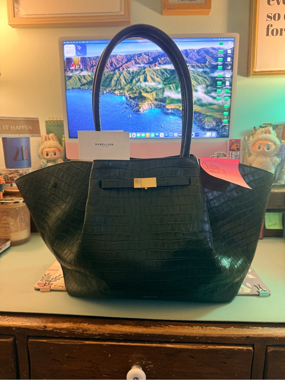 Demellier Green Croc-Embossed New York Leather Tote